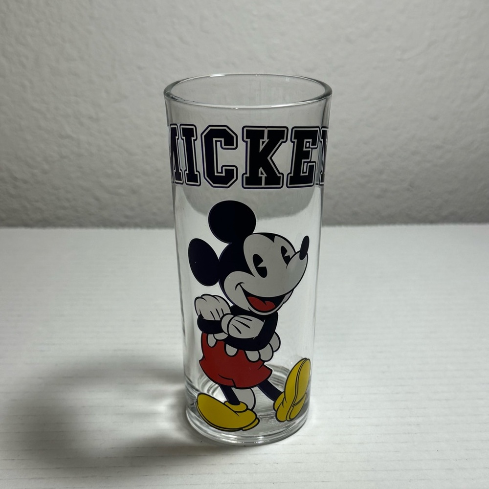 Disney Mickey Mouse Glass Drinking Cup‎ Block Letters Collectors Souvenir 16oz.